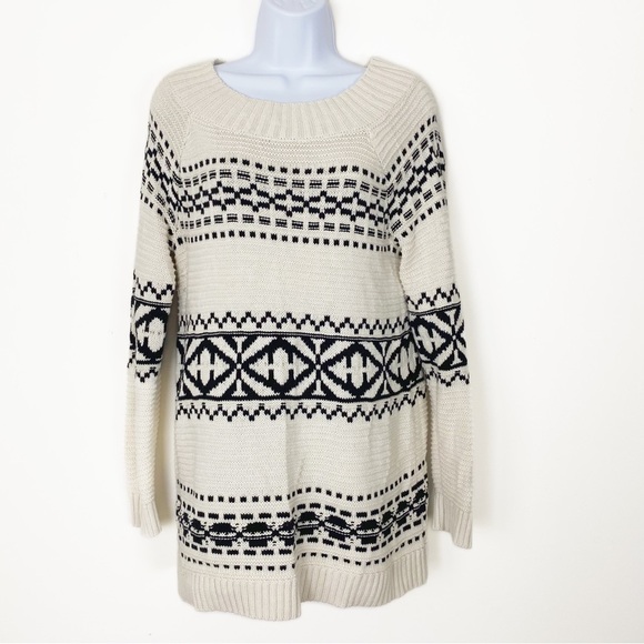 CHAPS Fair Isle Textile Knit Sweater Cream Black Fall Winter Holidays Medium - Picture 3 of 8